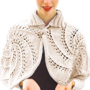 GORGEOUS Women's Wrap Lace Knit Pattern 4 Ply Yarn |  Short Cloak, Capelet Vintage Knitting Pattern Instant PDF Download