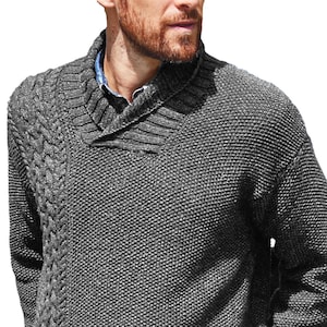 Men's Sweater Pattern S-3X | Shawl Collar Cable Knit Pullover | Vintage,  Casual Knitting Pattern PDF Download