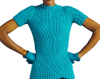 ERSTAUNLICHER Damen Aran Pullover Muster Kurze Ärmel | Chunky, tailliertes Frühlings-Top Strickmuster Keltische Zopfmuster | PDF-Download
