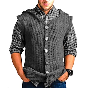 Men&#39;s Crochet Pattern Hooded Waistcoat | Sleeveless Cardigan Crochet For Men | Chunky Hoodie Pattern PDF Download