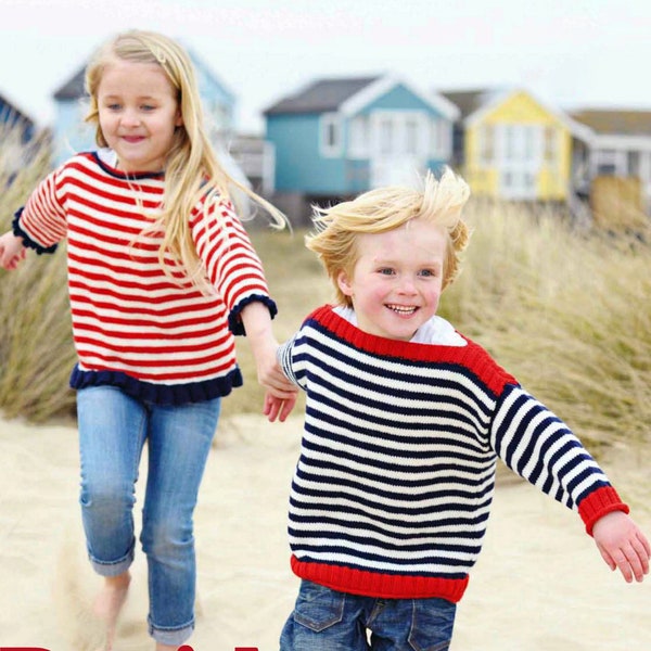 Breton Sweater Boys Girls Size 1 to 8 yrs | PDF Knitting Pattern Nautical Sweater For Kids Instant Download