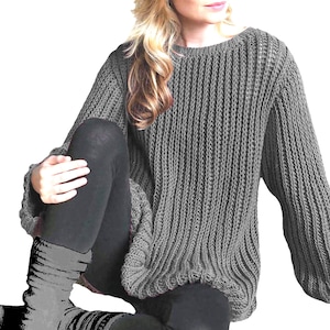 Easy Knitting Pattern Oversized Ribbed Sweater Women's S-3X | Slouchy Pullover, Irish Fisherman Rib Aran Yarn Pattern PDF Download