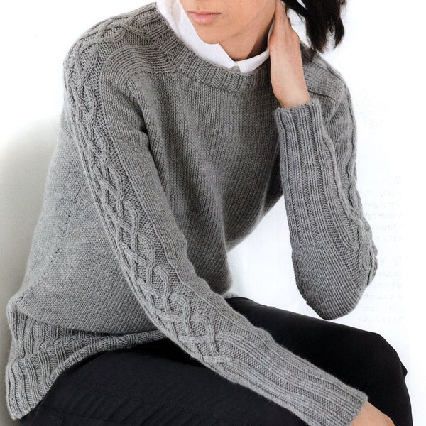 Classic Crew Neck Sweater With Celtic Braids | Aran Knitting Pattern Women's Tops | PDF Pattern Instant Download