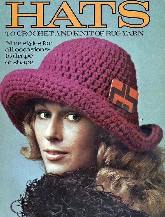 フランス ビンテージ　手編みの帽子 1970 年代の見事な女性用かぎ針編み帽子パターン 9 点。PDF ですぐに