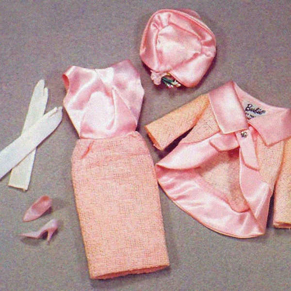 Retro Mode Puppen Kleidung PDF Schnittmuster | 60er Jahre Schnittmuster Pink Satin Outfit Set für 35 cm Puppe