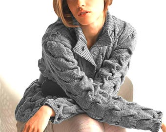 Vintage John Molloy Aran Knit Cardigan: Cream Virgin Wool Irish 