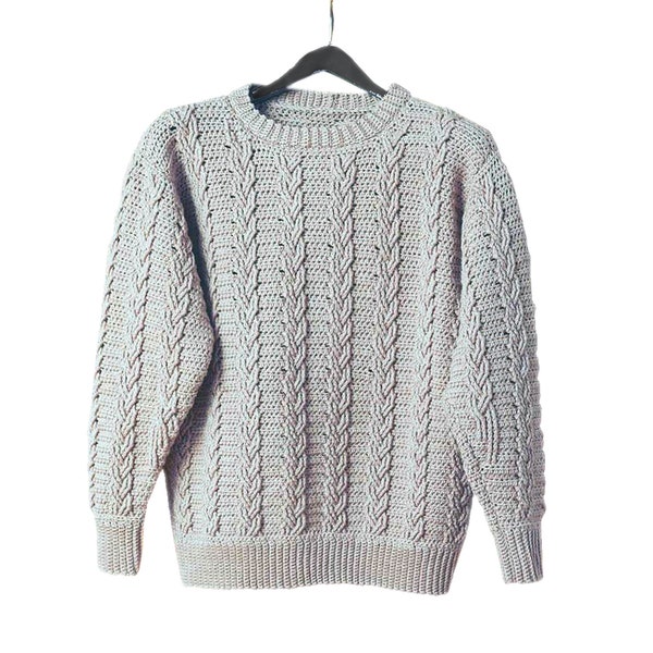 Men Crochet Sweater Pattern Cables & Crew Neck | Men's Pullover S To 2X | Crochet For Men | PDF Download