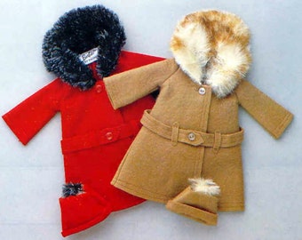 11.5" Inch Doll Clothes, 60's Pattern Coat & Hat With Fur | 11.5" Fashion Doll Sewing Pattern Digital Download