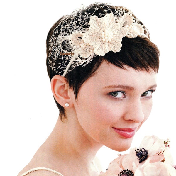 Crochet Pattern Bridal Headband Flowers & Pearls | DIY Headpiece Tiara | Wedding Headband  Instant PDF Download