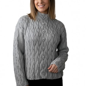 Cable Knit Sweater With Lace & Bobbles | Aran Knitting Pattern Women | Peplum Top Pattern PDF Download