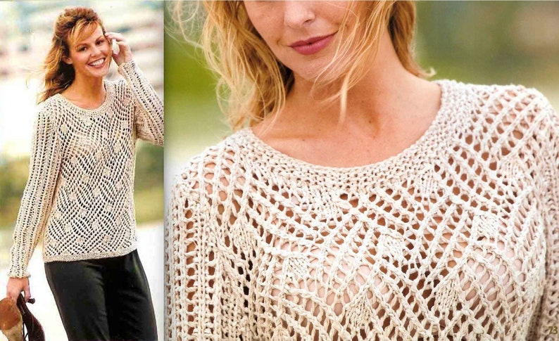 Gorgeous Lace Knit Sweater Spring & Summer Tee | Vintage Knitting Pattern | Women's Tops | PDF Download image 1