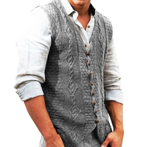 Men's Waistcoat Pattern | Men's Aran Knitting Patterns | Classic DK Cable Knit Cardigans Instant Download