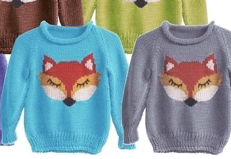 Intarsia Fox Sweater For Kids, Boys Girls 3-6 yrs. | Easy Knitting Pattern Rolled Neck Pullover | PDF Download image 3