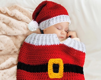 Newborn Baby Crochet Pattern Santa Cocoon | Baby 1st Xmas Outfit | Baby Sleep Sack | Christmas Baby Cocoon Pattern PDF Download