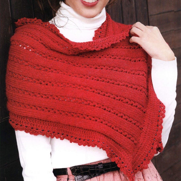 Beaded Wrap Shawl | Quick Easy Knitting Pattern DK yarn | Instant PDF Download