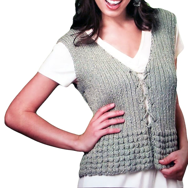 Women's Ribbed Laced Vest | Easy Knitting Pattern Beginners | Women's Tops Patterns PDF Download