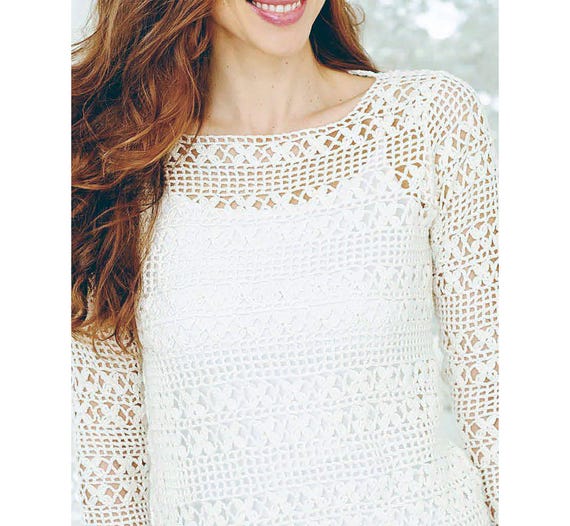Crochet Pattern Lacy Sweater | Spring Tunic, Women's Top With Tiny