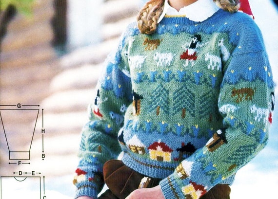 Fair Isle Sweater for Girls to 10 Vintage DK Yarn Knitting Pattern  Lovely Alpine Design PDF Download