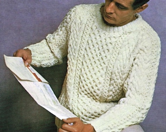 Vintage Aran Sweater PDF Pattern | Men's Aran Knitting Patterns | Double Knit Cable Jumpers Digital Download