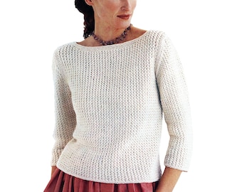 Women's Sweater Pattern Boat Neck DK Yarn | Spring Top Vintage Knitting Pattern Instant Pdf Download