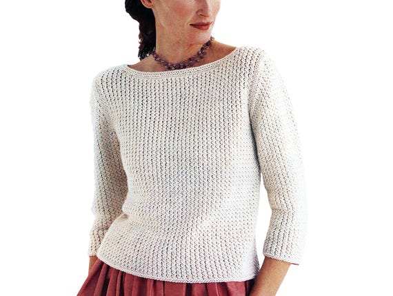 Women's Sweater Pattern Boat Neck DK Yarn | Spring Top Vintage