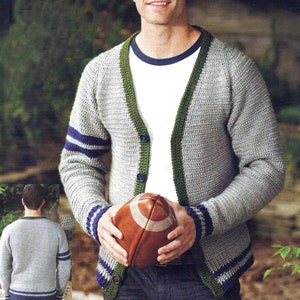 University Cardigan Crochet Pattern For Men | Varsity Jacket S To 2X | Men&#39;s Crochet Pattern PDF Download