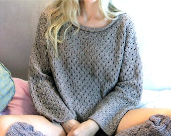 Lace Knit Sweater Loose Comfy With Roll Neck | Easy Knitting Pattern Women's Tops | Instant PDF Download