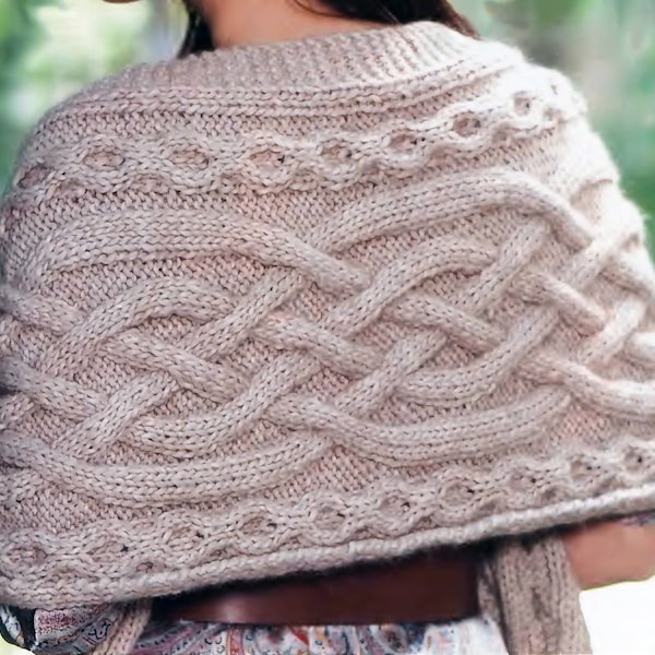 Wide Aran Scarf Knitting Pattern | Celtic Braid Wrap Shawl PDF Pattern Instant Digital Download | Vintage Cable Knit