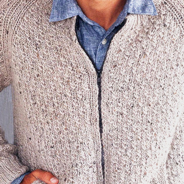 Zipped Men's Jacket, Chunky Cardigan | Vintage Knitting Pattern Instant PDF Download