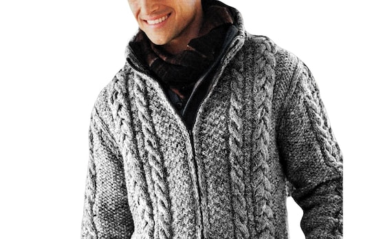 Classic Irish Cable Knit Aran Zip Up Jacket | Men's Vintage Knitting Pattern Instant PDF Download