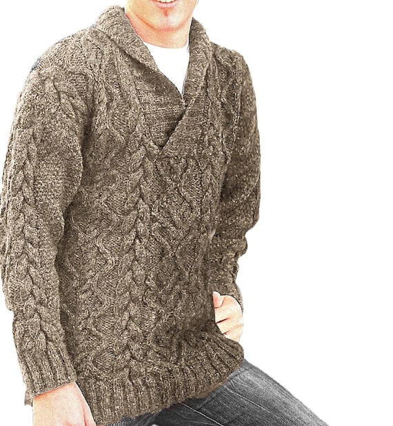 Aran Pullover mit Schalkragen Herren Strickmuster Klassischer