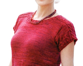 Cabled, Short Sleeve Knit Tee Saddle Shoulder | Women's Sweaters, Casual Tops | Gorgeous Vintage Pattern  Instant PDF Download