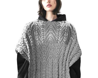 Poncho de punto trenzado, capa Aran / Patrón de tejido para mujer, chal de invierno / Patrón de capa Aran con trenzas irlandesas, descarga en PDF
