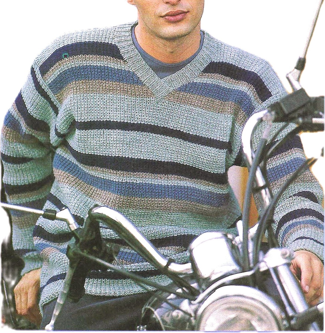 Easy Knitting Pattern Men's Sweater Cool, DK Yarn Weekender Pullover S ...