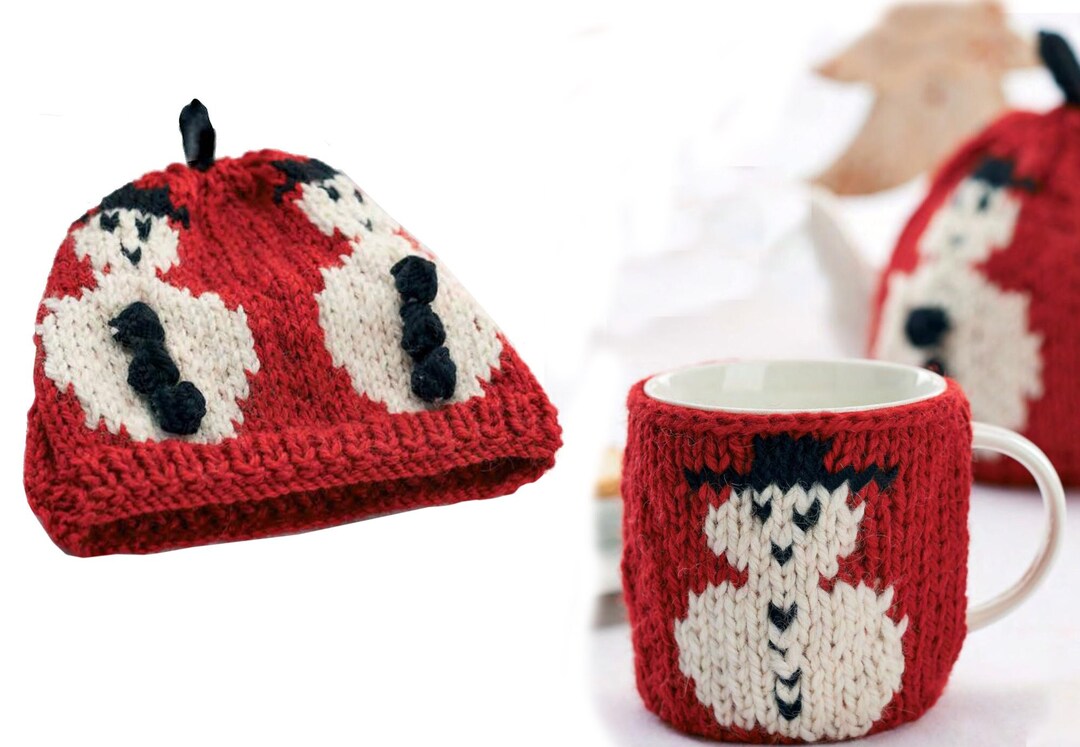 Christmas Mug Cozy & Tea Cozy PDF Pattern Snowman Mug Vintage Knitting
