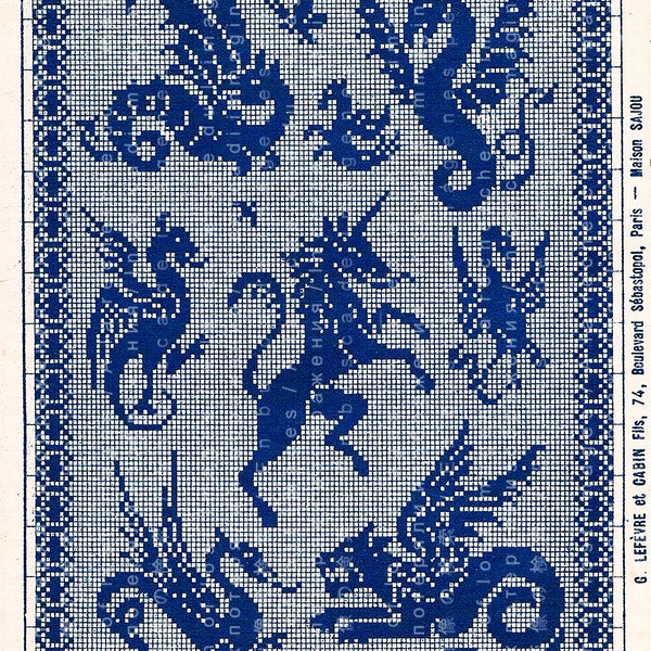 Unicorns & Dragons! Antique French Cross Stitch Chart PDF Download. PDF Patterns Cross Stitch Fantasy Art.