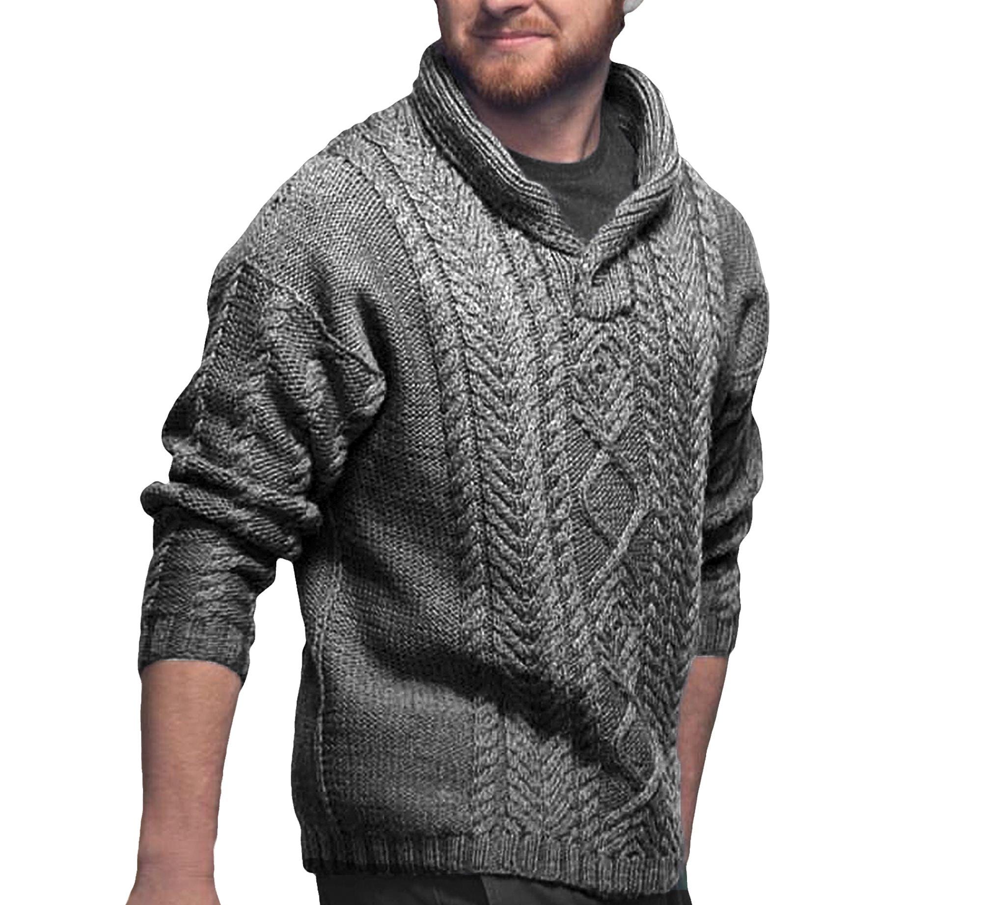 Fisherman Pullover With Shawl Collar | Aran Sweater Men's Knitting