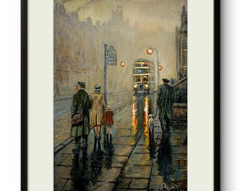 Vintage British Bus Poster, 1950s Nostalgia Print, Double Decker Bus Stop Wall Art