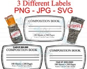 3 Composition Notebook Labels for Tumblers Sublimation or Water Slide JAV Designs PNG JPG Bonus Svg Cut File Included in zip file