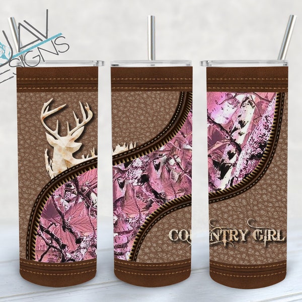 Pink Camo Deer Zipper Wrap | 20oz & 30oz Skinny Seamless Full Tumbler Wrap | Digital Download | 300 DPI | Sublimation | Waterslide | PNG |