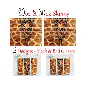 GIRAFFE Zipper Tumbler Wrap | 20oz - 30oz Skinny Full Wrap | Red & Black Glasses | PNG | 300 DPI | Sublimation | Giraffe Skin Tumbler