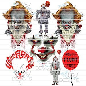 Original IT PENNYWISE CLOWN Dancing Clown Png Jpg print files for Sublimation or Water slide Cricut Silhouette! 7 designs for the price of 1