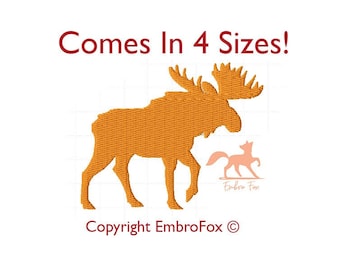 Moose Silhouette Embroidery Design ~ Viene en 4 tamaños ~ (Archivo de bordado descargable)