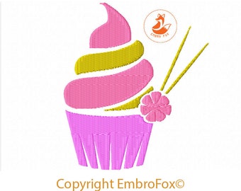 Diseño de bordado de cupcakes (archivo de bordado descargable) -Viene en 3 tamaños-