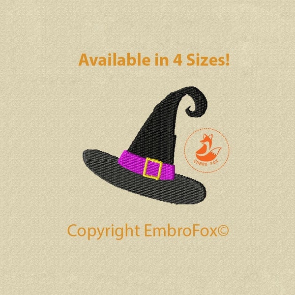 Halloween Witch Hat Embroidery Design -Comes With 4 Sizes - (downloadable file)