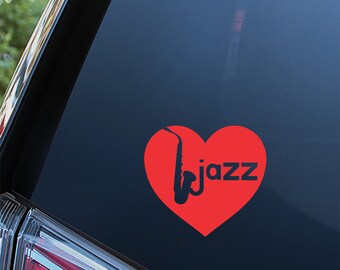 Jazz Music Heart Sticker For Car Window, Bumper, or Laptop. Free Shipping!