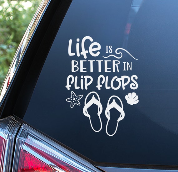 Leben ist besser in Flip Flops Aufkleber für Auto-Fenster, Stoßstange oder  Laptop. Kostenloser Versand - .de