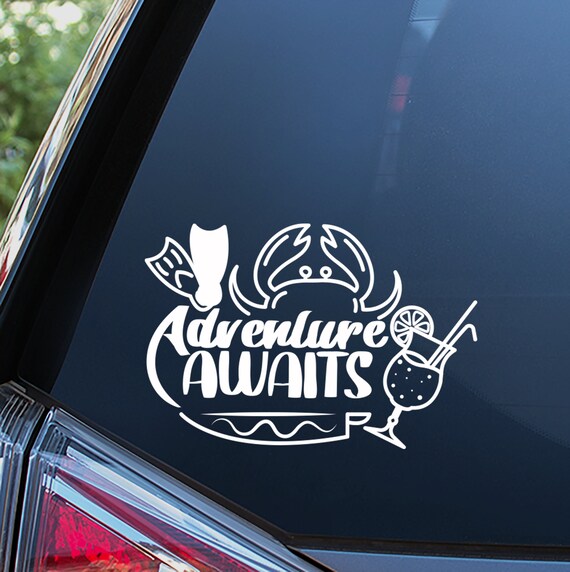 Adventure Awaits Beach Sticker For Car Window Bumper or Laptop. Free Shipping