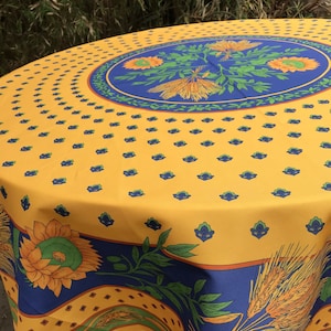 French Provence 70 inch round polyester tablecloth (blue and yellow with sunflowers )