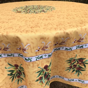 French Provence 70 inch round polyester tablecloth (antique yellow with olives)